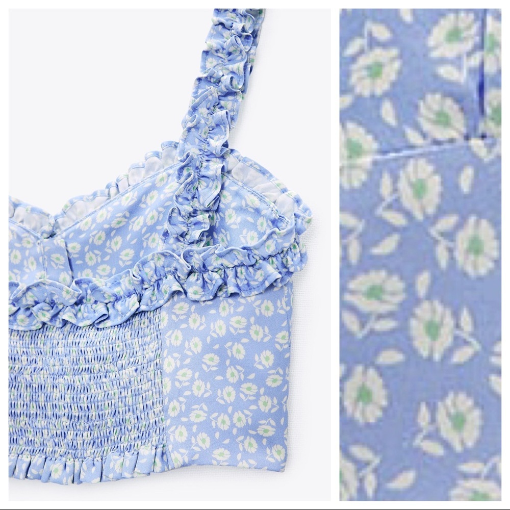 Zara Blue Floral Ruffle Top - Picture 5 of 8